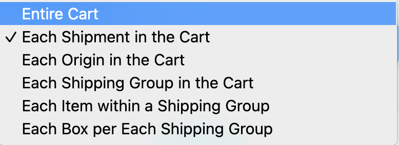 Setting to configure how the surcharge will apply to the cart.