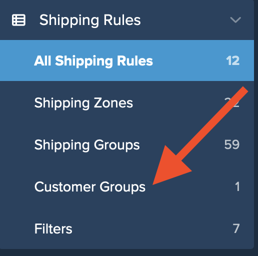 Location to view Customer Groups option in Shipping Rules menu.