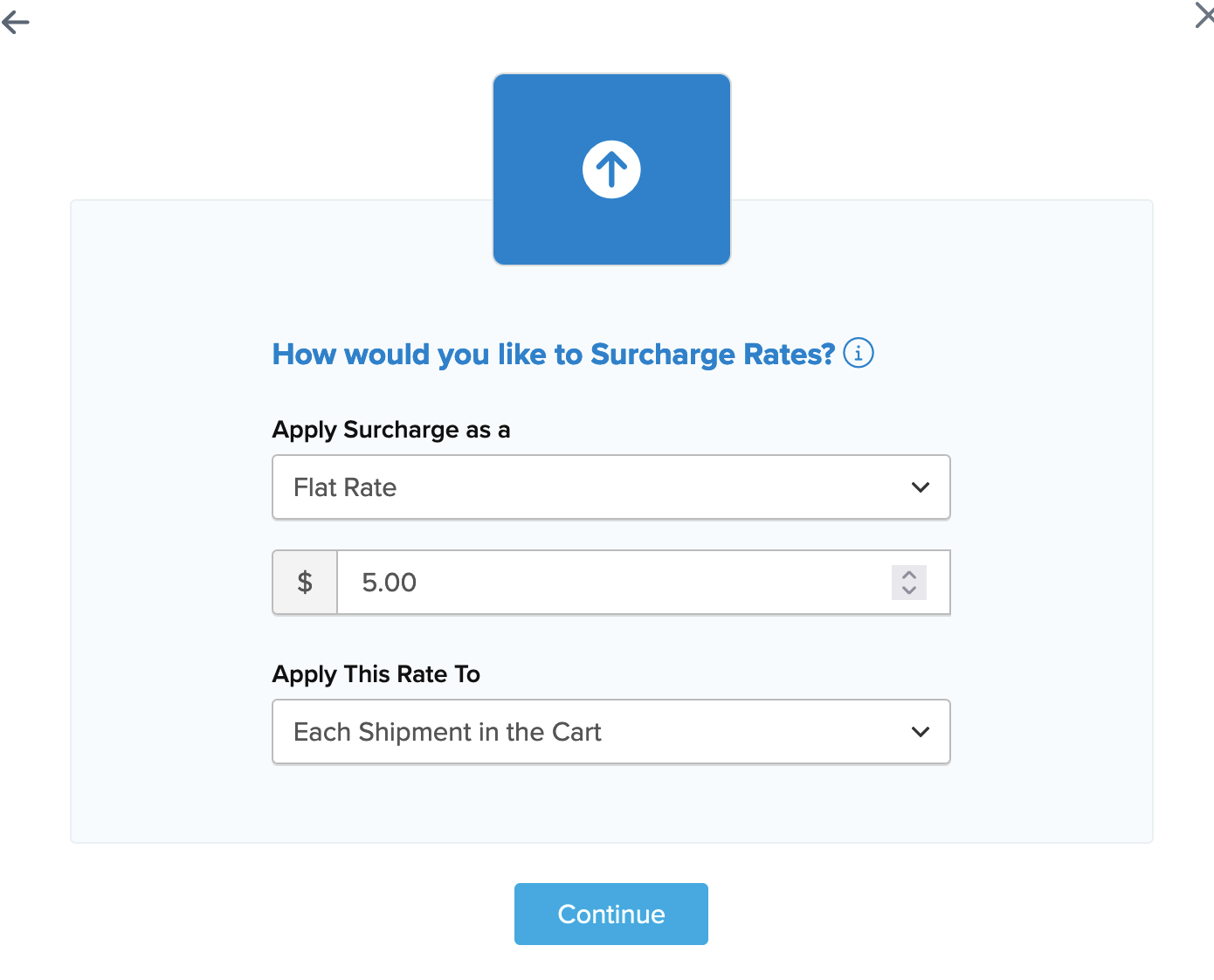 Sample example showing applying flat rate surcharge of $5 on each shipment in the cart.