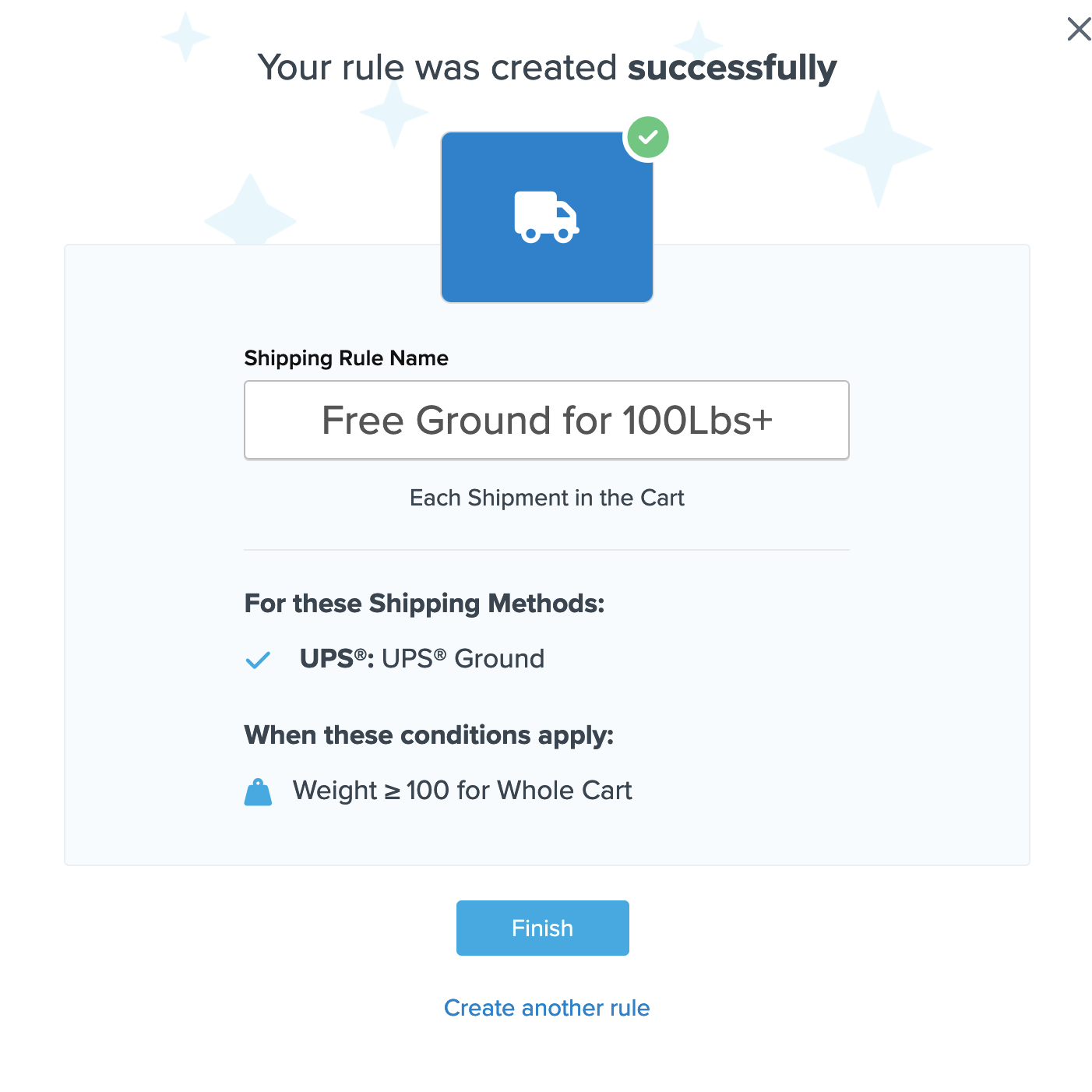 Example showing summary of the shipping rule. Here you can enter a custom name for the rule as well.