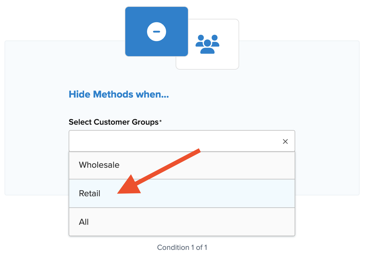 Example showing selecting a customer group while creating a shipping rule