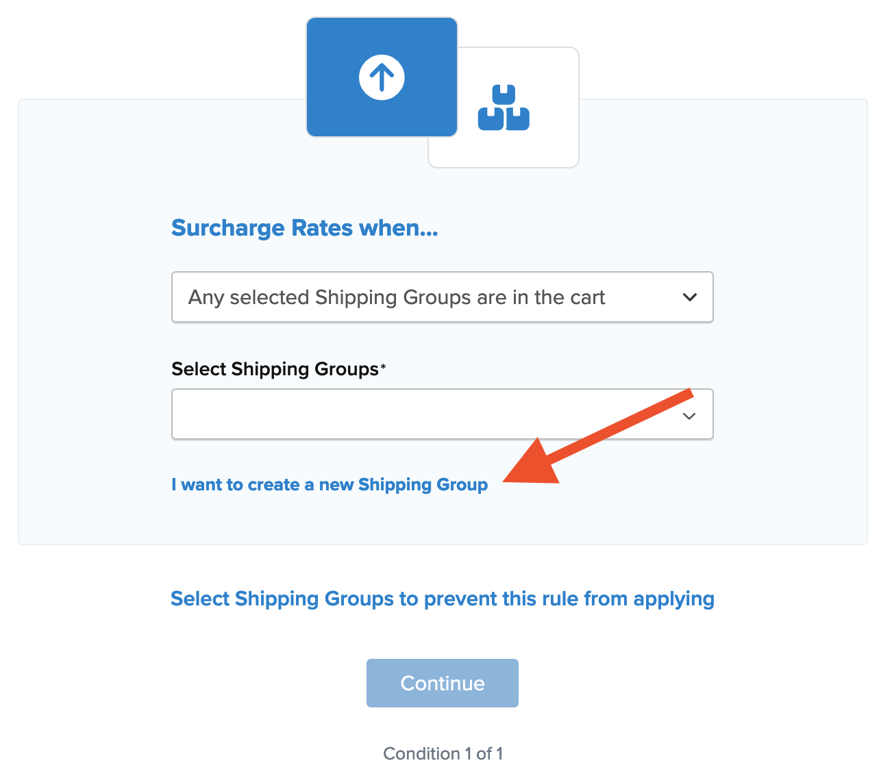 Setting to create a new shipping group for the rule.