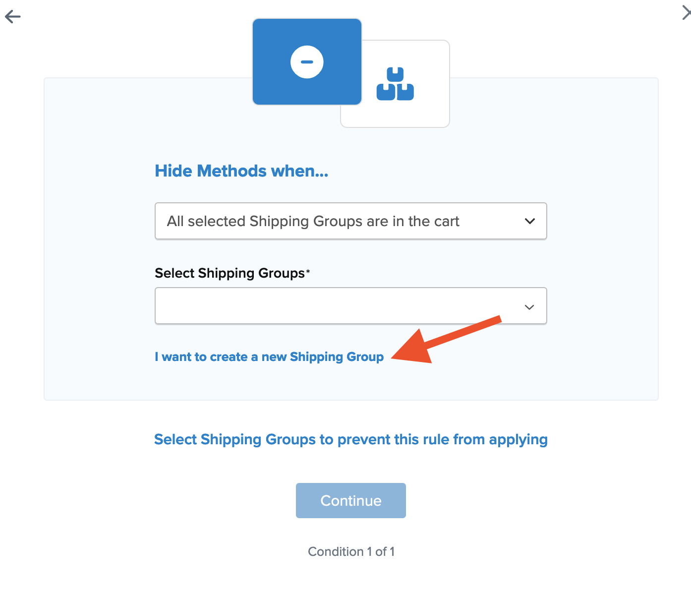 Setting to choose in order to create a new shipping group for the rule.