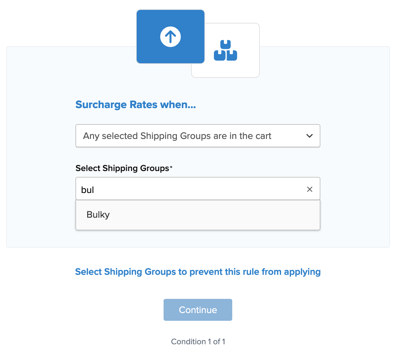 Example showing how to configure shipping group for the shipping rule.