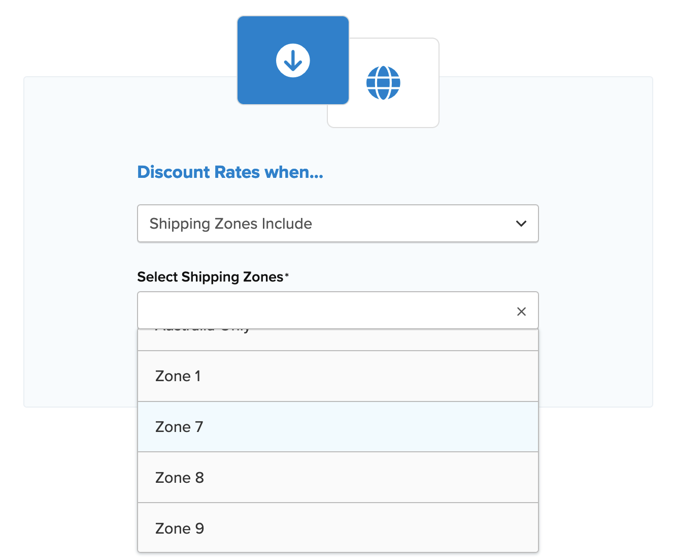 Select shipping zones to which the rule should apply to.