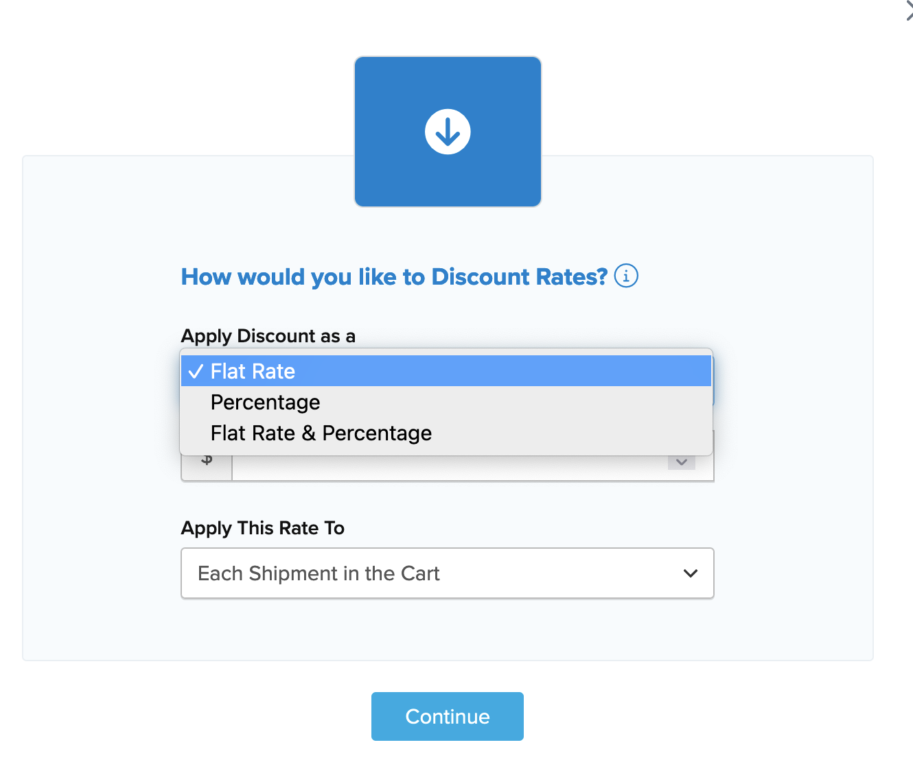 Select how you would prefer the discount rule to apply. For example, flat, percentage or both of them