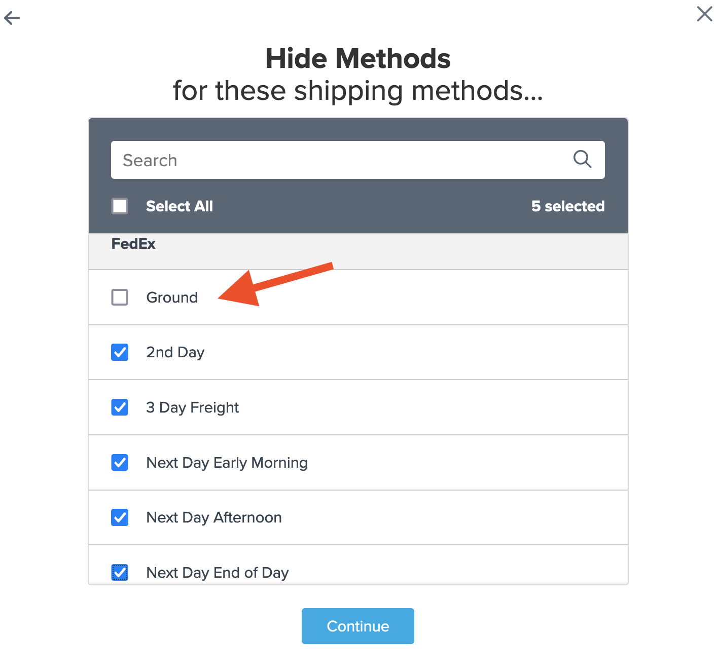 Select shipping methods which need to be hidden through the rule.