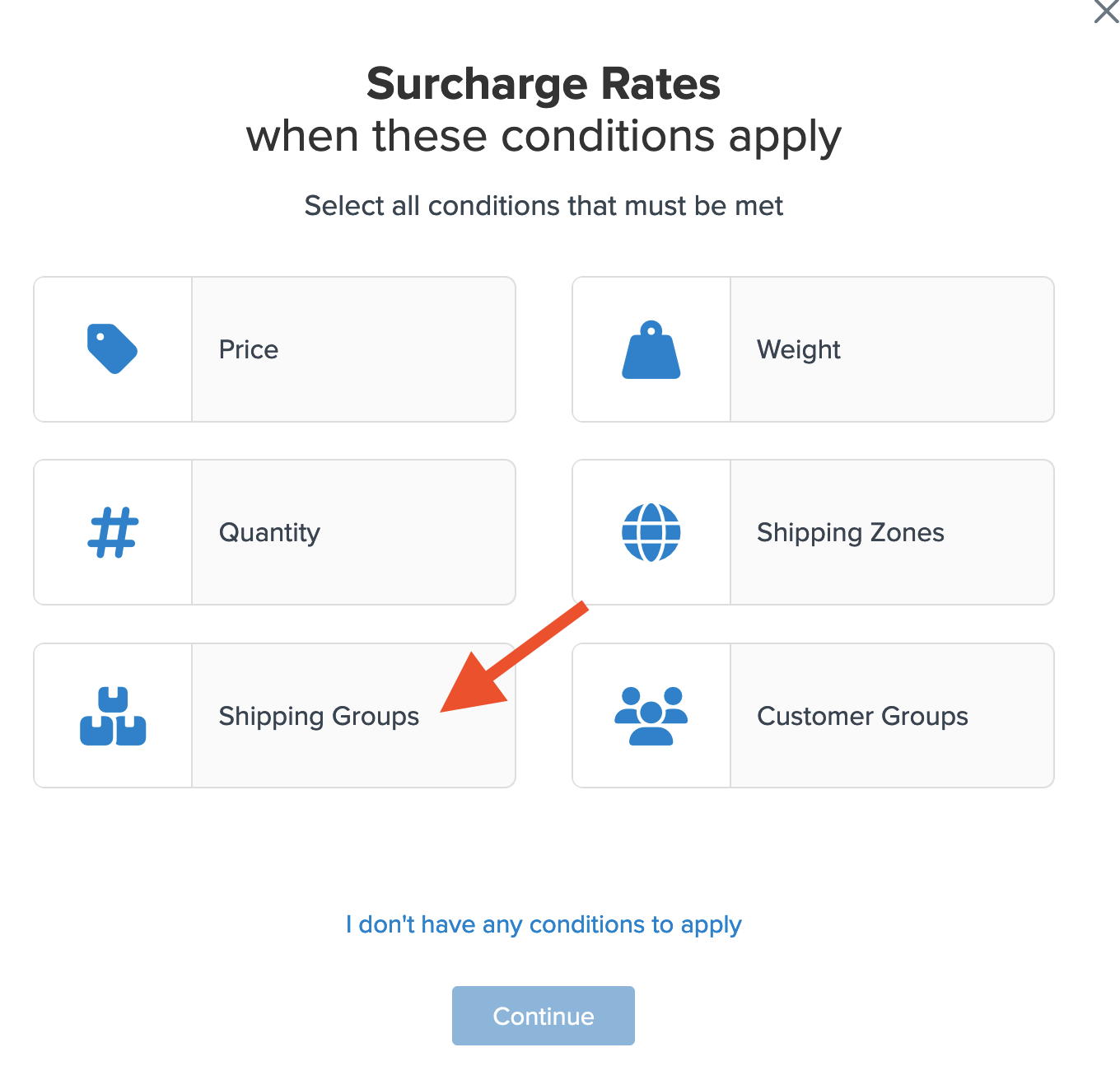 Select Shipping Groups as a condition for the shipping rule.