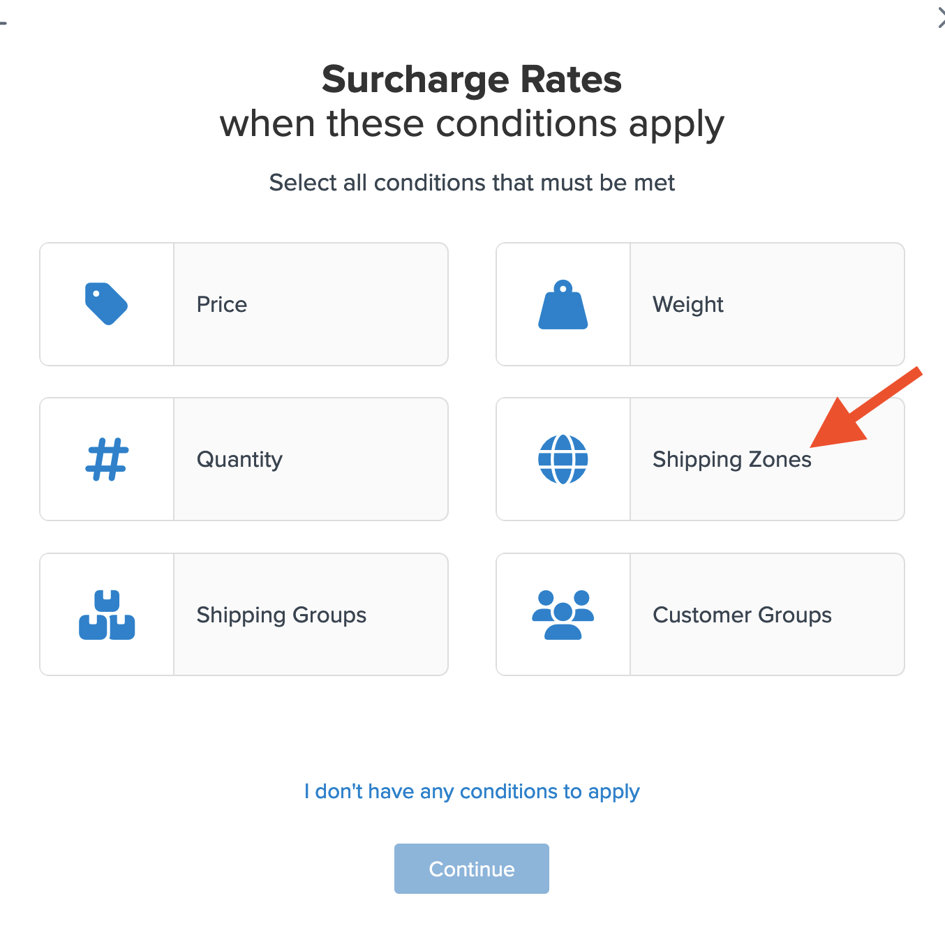 Location to select Shipping Zones as a condition for the shipping rule to come in action.