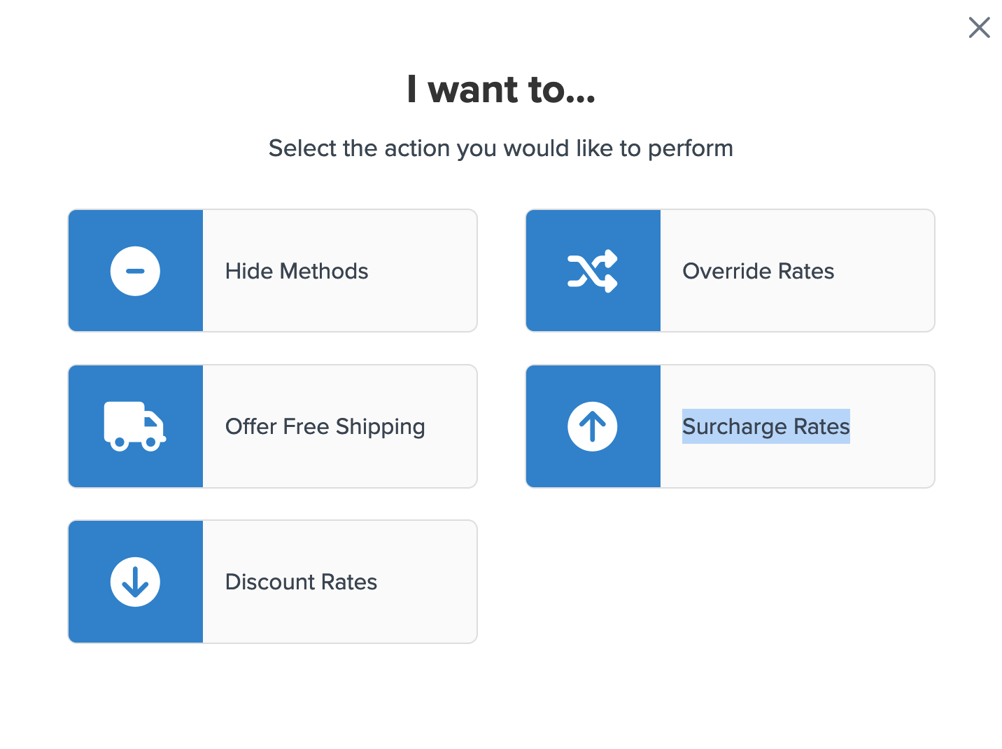 Select Surcharge Rates as action for the shipping rule.