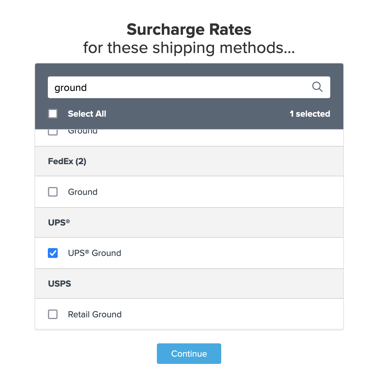 Select the shipping methods for the shipping rule.