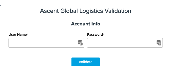 Enter the credentials to validate the carrier.