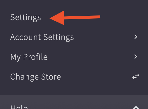 Location of Settings on BigCommerce dashboard