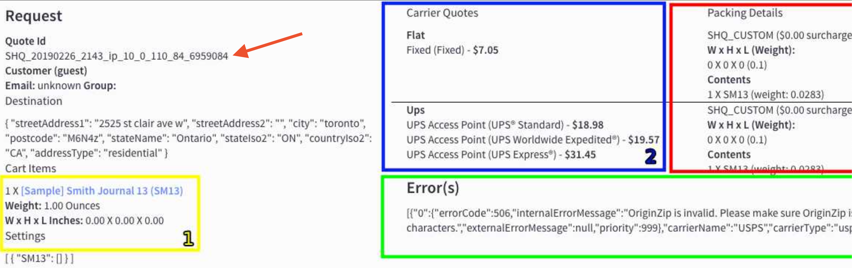 Location of Quote ID and other details in the logs.