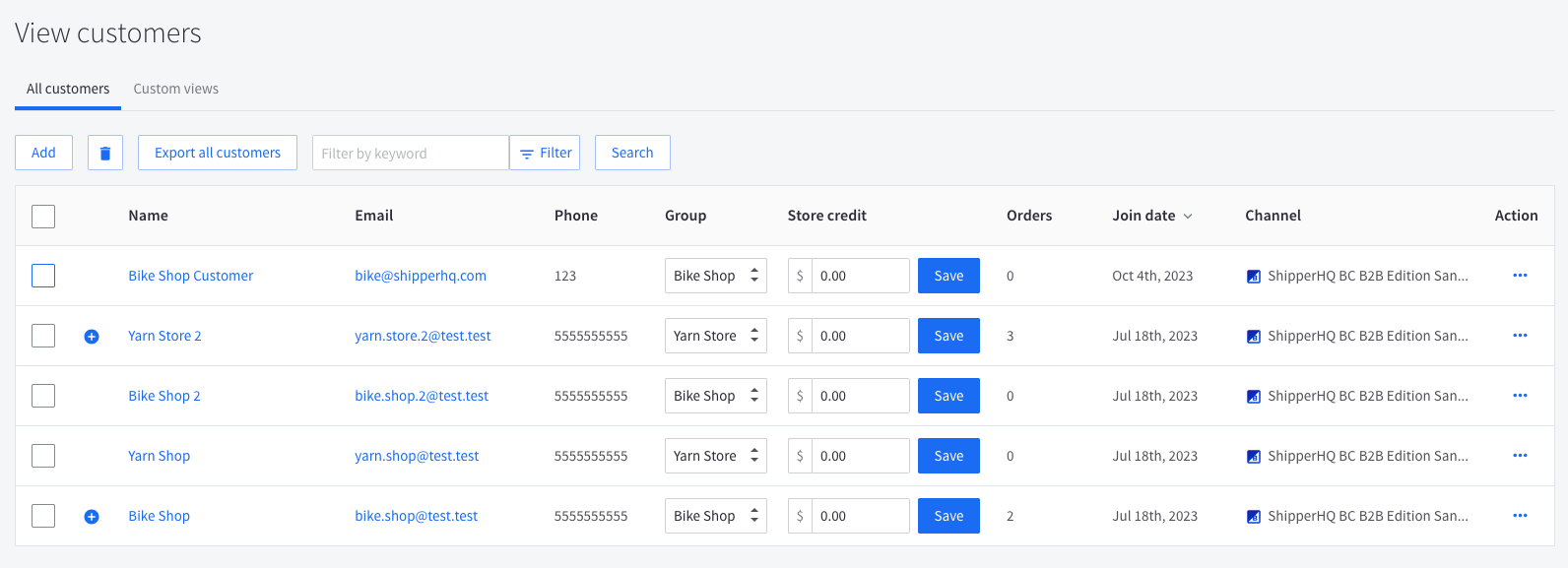 Location of ShipperHQ Customer Group on BigCommerce portal.