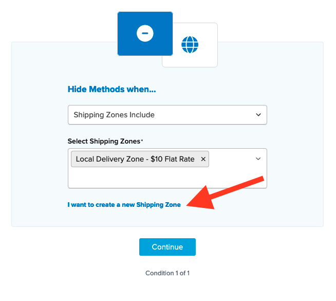 Setting to create a new shipping zone for the rule.