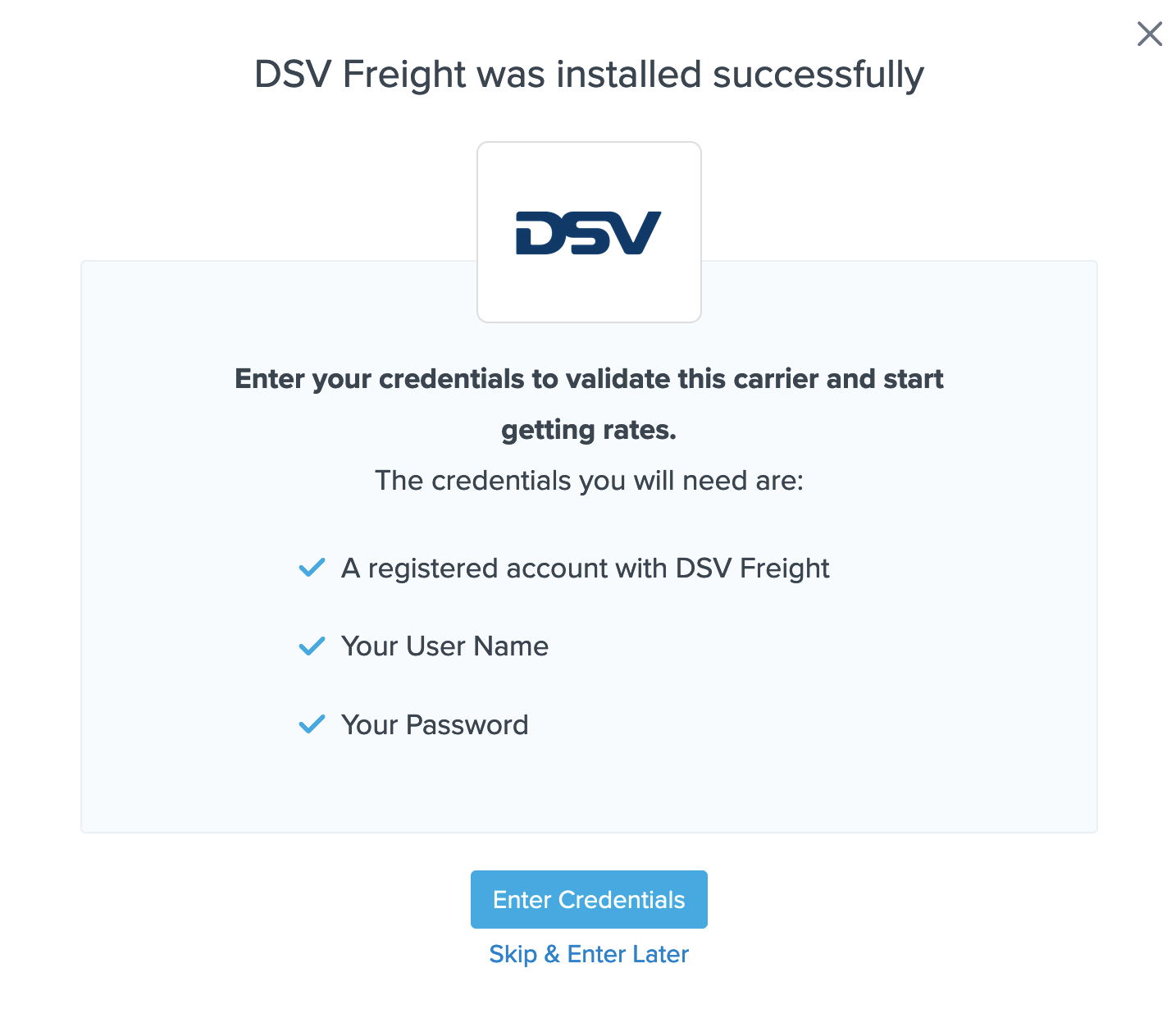 DSV Freight installed successfully