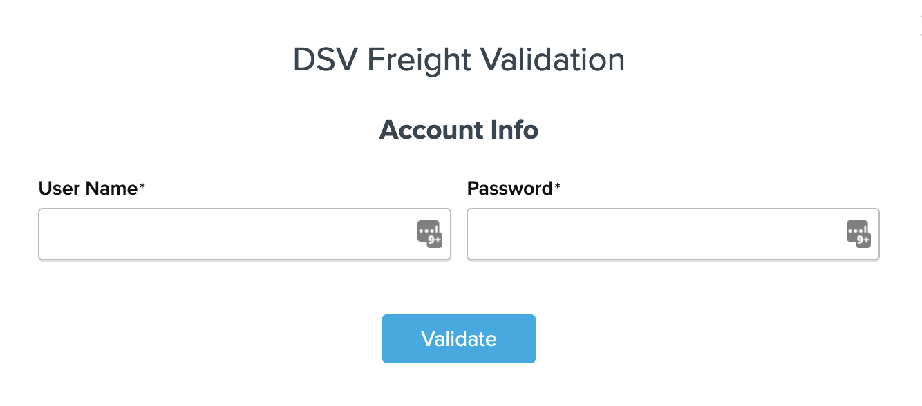 Enter DSV Freight account details to complete setup