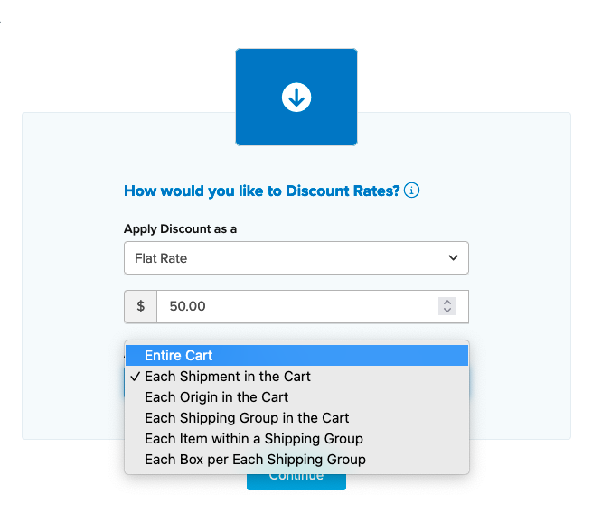 Sample showing how to configure discount rate for the shipping rule.