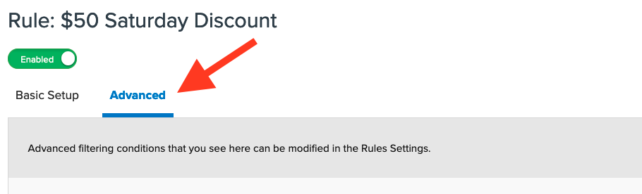 Location of Advanced tab in a shipping rule.