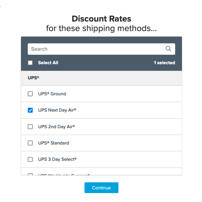 Sample showing how to select shipping methods to which the rule will be applied.