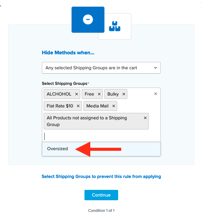 Select the shipping groups for the rule