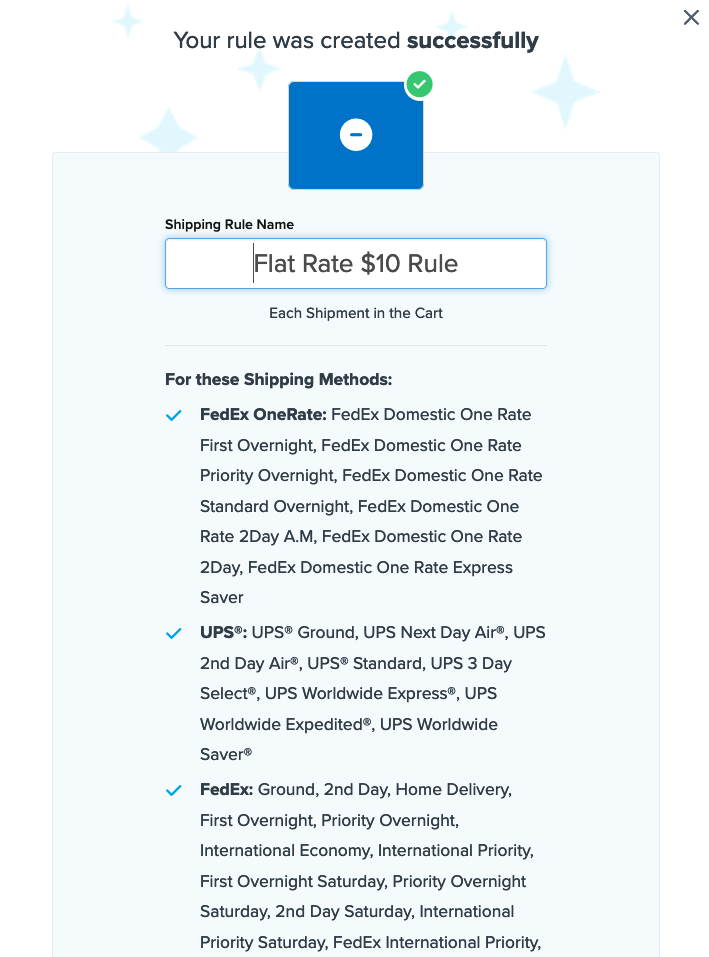 Example showing summary of the shipping rule.