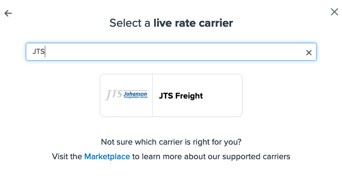 Example showing how to search a carrier. In this example we are looking to configure JTS Freight.