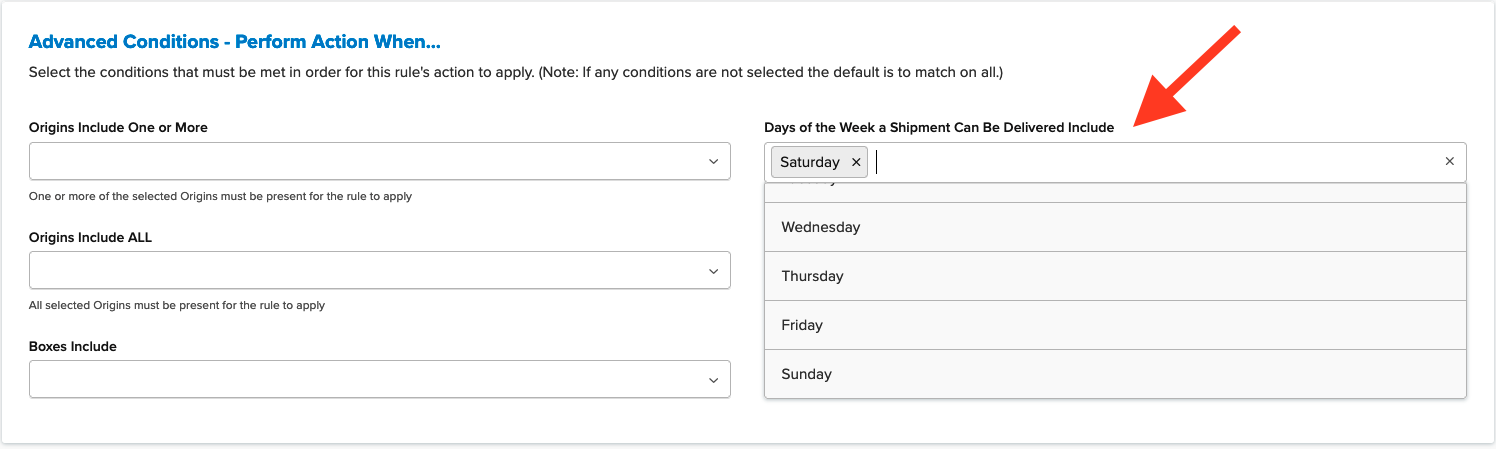 Setting to configure the Days of the Week on which the surcharge rates will apply.