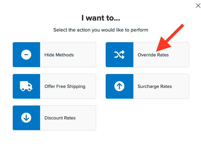 Location to select Override Rates as the action for this rule.