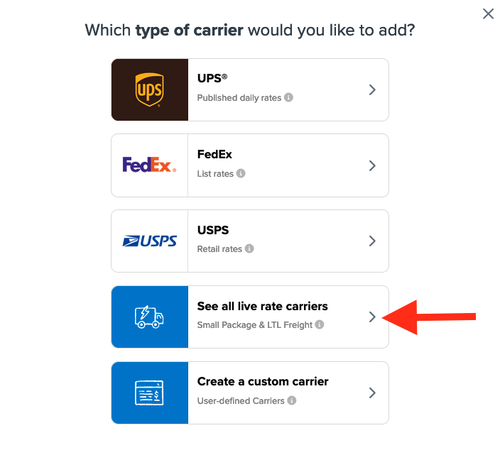 Select the carrier type to add