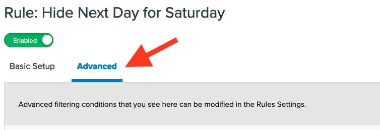 Location of Advanced tab in a shipping rule.