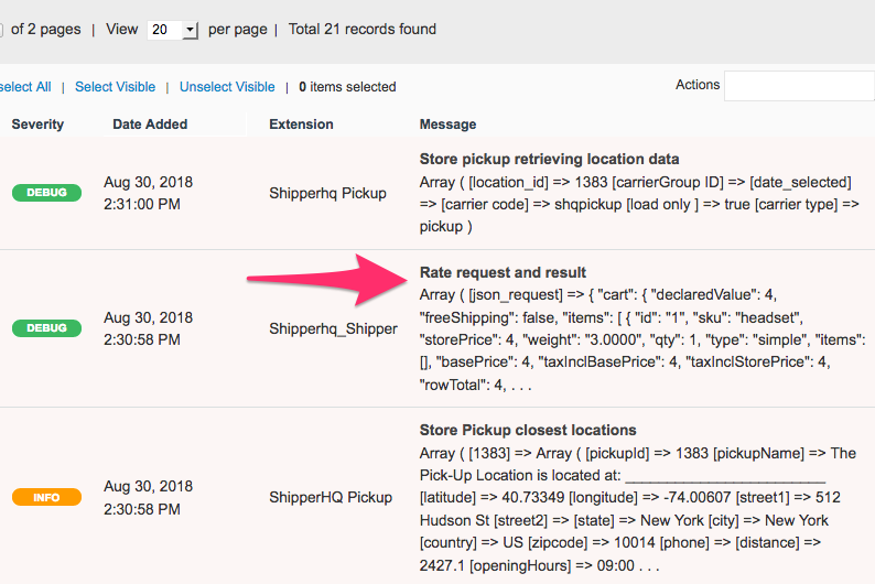 Location to view ShipperHQ logs report in Zoey backend.