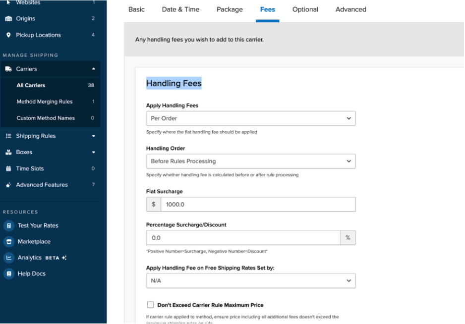 Check the Fees Tab for any handling fees that may have been setup on your carrier. 